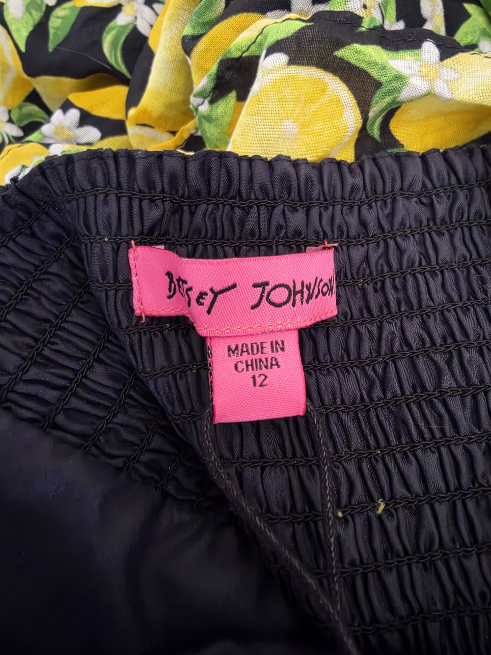 Betsey Johnson Black & Yellow Lemon-Print Tiered Maxi Dress Size 12 NWT - Picture 6 of 8